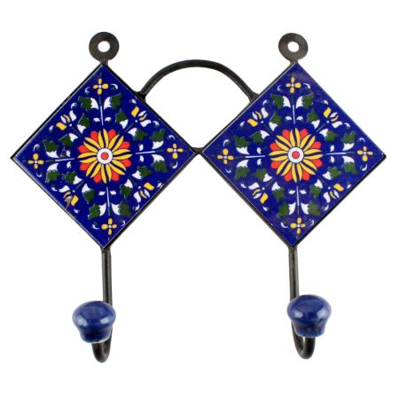 Navy Blue Wheel Flower Ceramic Tile Hook